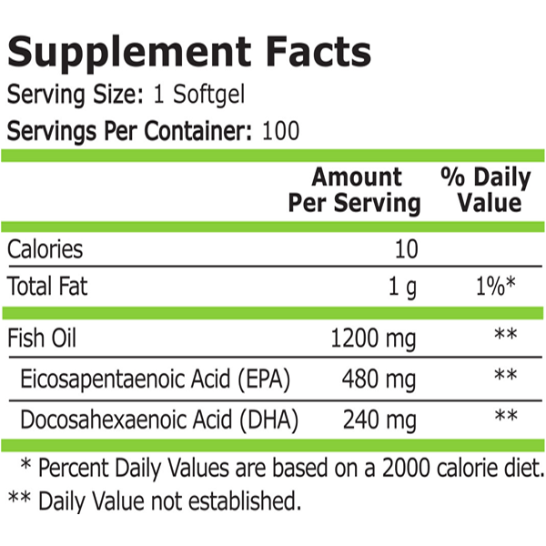 Pure Nutrition Fish Oil 480 EPA/240 DHA 100 Softgels Fish Oil And Fatty Acids Vitamins And Minerals